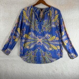 J.Crew‎ JCrew Cotton Silk Feather Paisley Printed Blouse top tunic XS